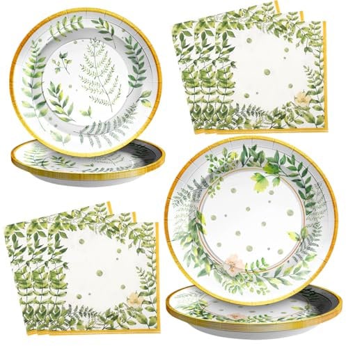 SCIONE 96PCS Sage Green Party Plates Tableware Supplies for 24 Guests, Paper Plates Napkins Set Birthday Party Supplies Tea, Birthday Gifts,Cocktail Party Decoration