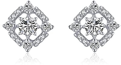 Sterling Silber Ohrringe Stecker, Damen Ohrringe Modeschmuck Silber Quadratisch mit Mehreren Zirkonia Runde Form Geschenk für Frau Mutter 8.1mm
