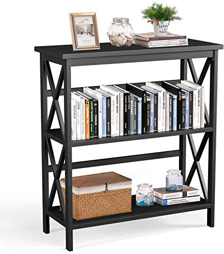 COSTWAY Bibliothèque Étagère de Rangement, Table Console en Bois à 3 Niveaux, Dispositif Anti-Basculement, pour Entrée, Salon, Chambre, Bureau (Noir)