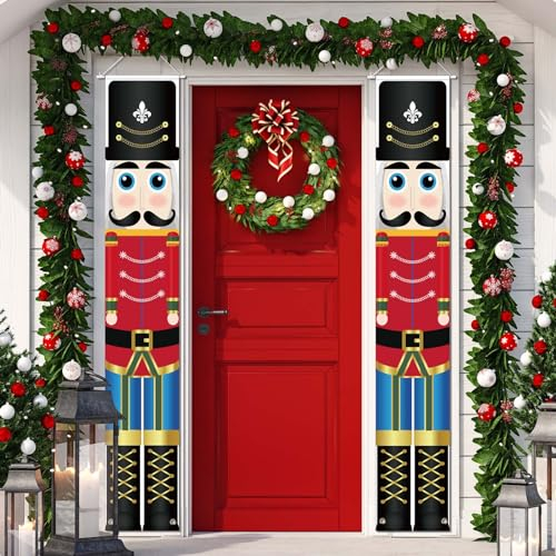 WEDNOK Nutcracker Christmas Door Decorations Nutcracker Soldier Banner Sign for Holiday Party Wall Front Porch Xmas Decor