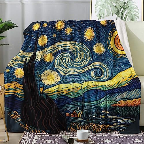 Kuscheldecke Sternenklare Nacht Flauschig Decke 130x160 Van Gogh ölgemälde Fleecedecke Sofadecke Couchdecke, Flanell Decken Blanket, Kleine Wohndecke Winter Warm Weich