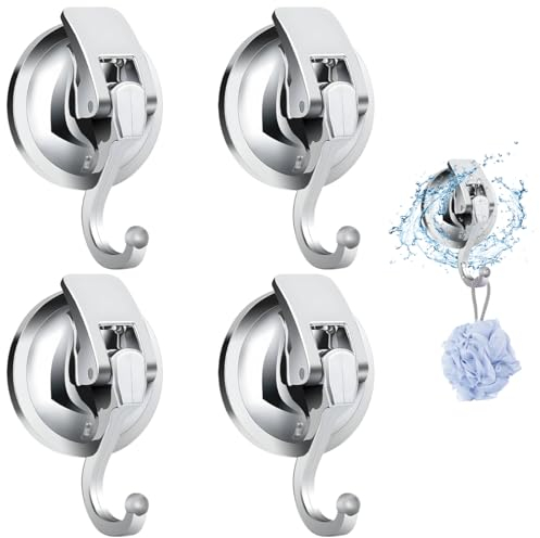 Fugoviin 4 Pack Saugnapf Haken, Handtuchhalter Ohne Bohren, Wandhaken, Klebehaken Extra Stark für Küche, Badezimmer, Wohnmobil, Büro und Schlafzimmer usw. (4 runde Saugnapf Haken)