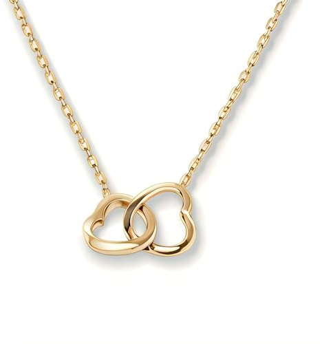 GERMALY Herzkette Damen Halskette Doppelherz Anhänger 45 cm Edelstahl Goldoptik | mit LED Geschenkbox | romantisches Geschenk für Valentinstag Geburtstag Jahrestag