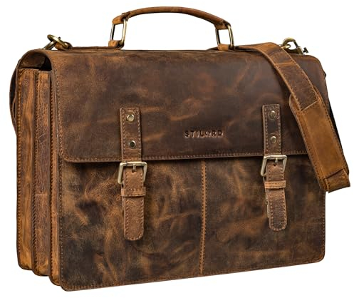STILORD 'Bernd' Sac de Professeur Cuir Vintage Serviette Homme Sacoche Ordinateur 15.6 Pouces Sac Bandoulière Cartable Femme en Cuir Véritable, Couleur:seppia - marron
