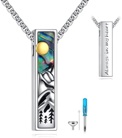CUPENDA Urne Halsketten für Asche Sterling Silber 3D Bar Kremation Schmuck für Asche Erinnerung Schmuck für Damen Herren