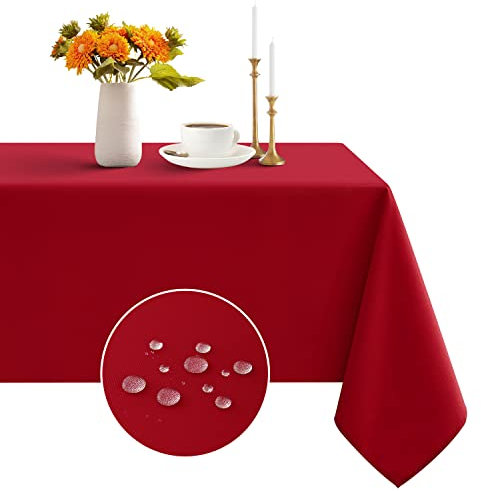 Romanstile rote Tischdecke Weihnachten 140x240 abwaschbar,wasserabweisend rechteckig Tischtuch Tablecloth für Geburtstag,Valentinstag,Feierliche Anlässe,Jahrestag,Oktoberfest,Restaurant,Bistro