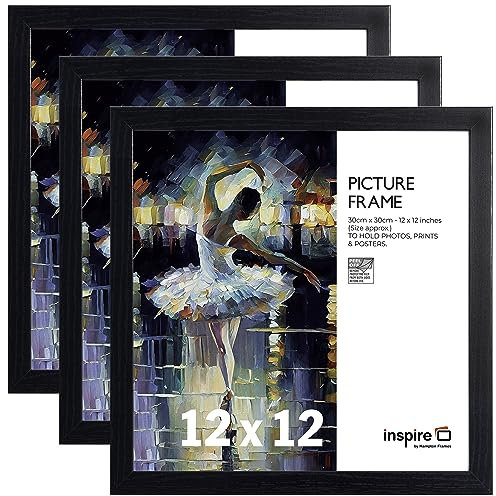 inspire by Hampton Frames Lot de 3 cadres photo carrés noirs en acrylique (sans verre) - 30 x 30 cm - Léger et incassable - Affichage moderne pour photos, œuvres d'art