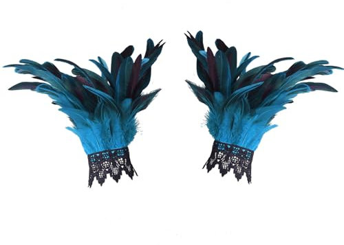 Chyuxinda Damen Gothic Feder Manschetten Kostüme Handschuhe Handgelenk Band für Halloween Karneval (Blau, Einheitsgröße)