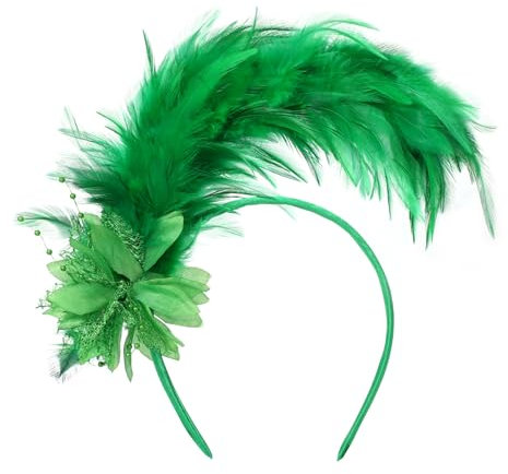 MWOOT Feder Haarschmuck Haarreif, 1920er Fascinator Kopfschmuck für Damen, Grün Feder 20er Jahre Stirnband mit Künstlichen Blumen für St. Patricks Day Karneval Cocktail Hochzeit Tee-Party Accessoires