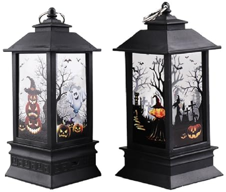 NSXIN 2pcs Halloween Deko Laterne, 20cm Hohe Halloween Licht Kürbis Laterne Halloween Vintage Kürbis Kerzenlaterne Tragbare Garten Hängedeko (ohne Batterie) (Groß,2 Stück/Kürbis + Geisterhand)