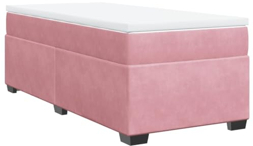 vidaXL Boxspringbett, Bett mit Matratze Matratzenauflage, Polsterbett Einzelbett für Schlafzimmer, Bettgestell mit Lattenrost, Rosa 90x190cm Samt