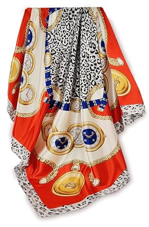 Seidenschal Rotes mit Leopardenmuster 90x90cm Damen Elegante Seidentuch Haare Seidentuch Halstuch Satintuch Halstuch Bandana Tuch Kopftücher Damen Ansatz Scarf (Leo Rot)