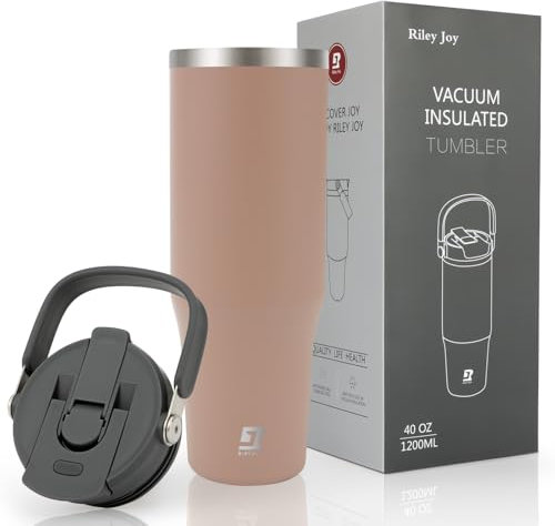 Riley Joy Gourde Isotherme 2.0 - Travel Mug Isotherme 1.2L - Gobelet avec Paille Poignée, Thermos Café pour Chaud ou Glacé en Acier Inoxydable sans BPA pour Voyage Camping