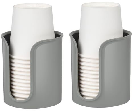 BYAWAY Cup Dispenser for Bathroom,Gray Bathroom Cup Holder,Small Paper Cup Dispenser Holder,Plastic Mouthwash Cup Dispenser for Bathroom Countertop (2 Pack)