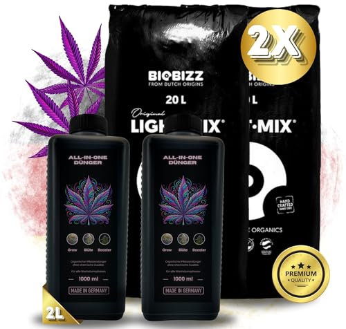 TronicXL Lot de 2 engrais tout en un pour BioBizz + 2 sacs Light Mix Grow Terre pour la culture et la floraison Lightmix Kit complet de culture Try Pack