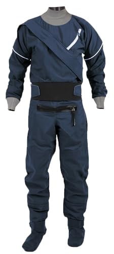 Trockenanzüge für Männer im Kaltwasser-Kajakfahren, 3-lagiger, wasserdichter Stoff, Latex am Hals und Handgelenk, Schnorcheln, Neopren-Tauchen/Reißverschluss