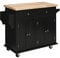 HOMCOM Kitchen Island on Wheels, Rolling Kitchen Storage Trolley with Rubber Wood Top, Drawers, Adjustable Shelves, Towel and Spice Rack for Dining Room, Black