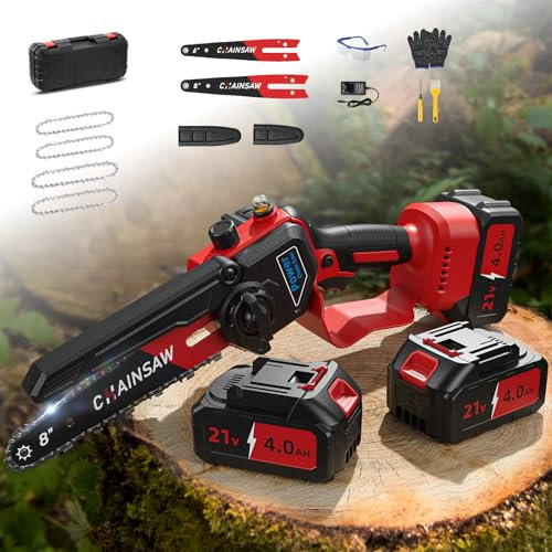 Mini tronçonneuse avec batterie, 6/8, sans brosse, sans balai, avec lubrification automatique, tronçonneuse manuelle sans fil avec serrure de sécurité pour la coupe du bois