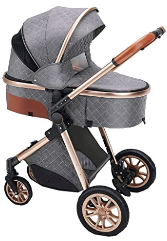 GIZNXBA Kinderwagen 2 In 1 High Landscape Convertible Baby Stroller, Newborn Reversible Bassinet Pram, Foldable Pushchair with Adjustable Canopy, Aluminum Structure(/Light Gray)