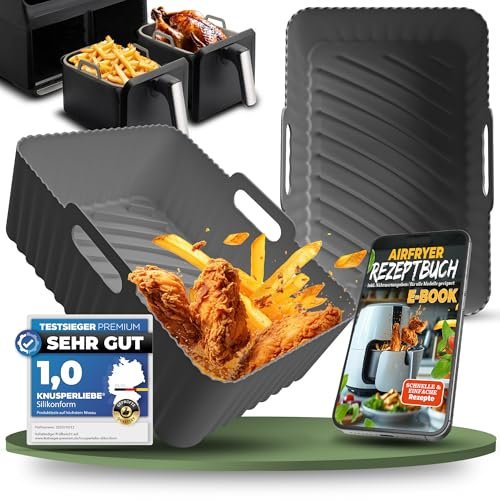 KNUSPERLIEBE® 2X Set Silikonform für Heißluftfritteuse, Airfryer, BPA-FREI | Zubehör Ninja Foodi Dual Zone AF300EU AF400EU AF451 SL400EU | Silikoneinsatz Air Fryer Acessory, spülmaschinengeeignet