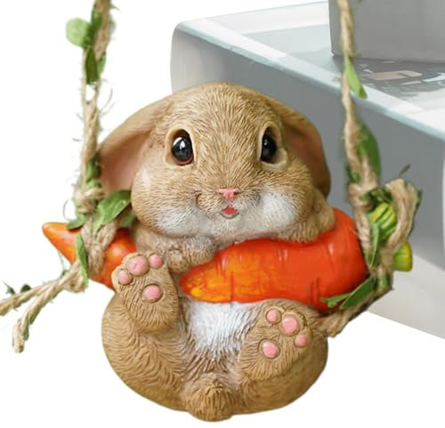 Huvqianu Statuetta a forma di coniglietto, decorazione a dondolo a forma di coniglietto, ornamento da appendere, Scultura decorativa a forma di coniglio, decorazione da tavolo con altalena,