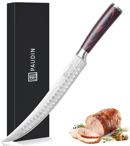 PAUDIN Carving Knife 10 Inch, High Carbon Stainless Steel Slicing Knife, Kitchen Knife with Pakkawood Handle, Gift for Family and Friend