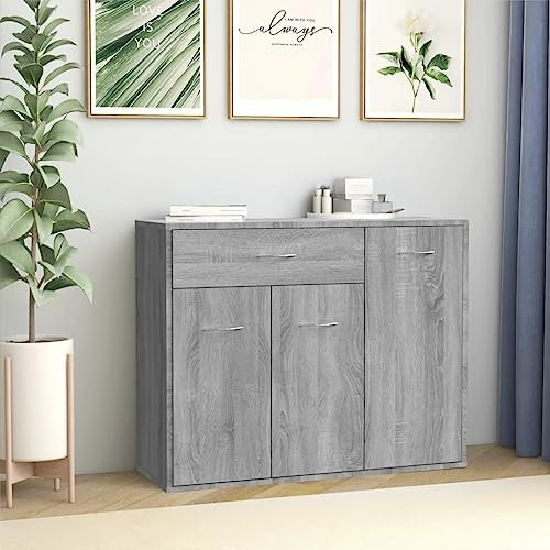 Myheimly Sideboard mit 1 Schublade 3 Türen Kommode Anrichte Schrank Beistellschrank Mehrzweckschrank Standschrank Holzwerkstoff Sideboard Grau Sonoma
