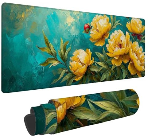 Gelb Mauspad 1500x800x3mm Mousepad Groß Pfingstrose Schreibtischunterlage Anti-Rutsch Basis XXL Gaming Mouse Pad Verbessert Präzision und Geschwindigkeit for Maus und Tastatur, für PC, Laptop N-300