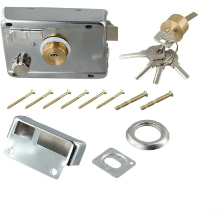 Anti-Theft Security Door Lock for Outside Door Made of Iron Material with 5 Keys for Home Security, 120 x 85mm (Open Right) Brand: Elchuiaby