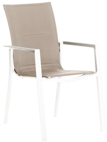 Dehner Stapelstuhl Palermo, Gartenstuhl mit Armlehne, ca. 91.5 x 56.5 x 67 cm, Aluminium/Textilene, weiß