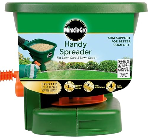 Miracle Gro Handy Spreader for Lawn Care & Garden Fertilizer - Easy to Use, Perfect for Small to Medium Lawns, Even Application, Lightweight spreading width of 3 metres.