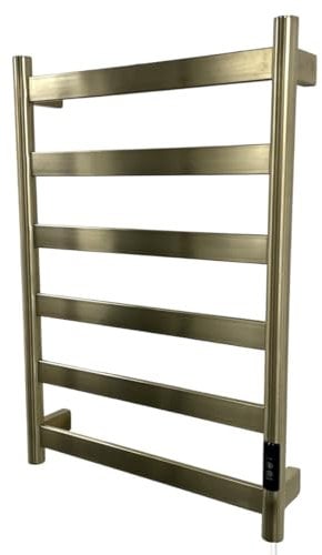 Manissa FALA Electric Brushed Brass Towel Rail Flat Tube 700mm High Stainless Steel Finish Energy Efficient Bathroom Towel Radiator (500mm W x 700mm H)