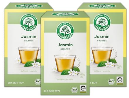 LEBENSBAUM Bio 3 x Jasmin Grüntee, Jasmintee Beutel, grüner Bio Tee, 3er Set, 3 x 20 Teebeutel x 1,5 g