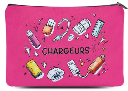 Pochette en Toile Rose Pour Chargeurs Câbles Sac de Rangement Chargeurs Accessoires Électroniques Sac Organisateur Cable Voyage