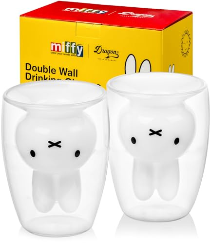 Dragon Glassware Doppelwandige Trinkgläser von Miffy, 237 ml, doppelwandige Glasbecher, hält Getränke länger warm oder kalt, niedliche, geschenkbare Glaswaren