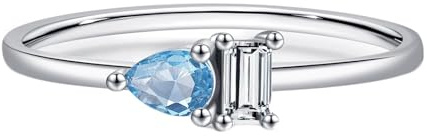 Wycian Ring mit Gravur für Frauen Eheringe Weißsgold 14 Karat Au585 3X4mm Birnenförmig Topas Größe 49 (15.6) Vorsteckring für Tante Elegant Schmuck