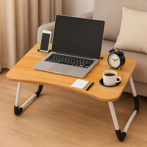 Foldable Laptop Table for Bed & Sofa – Portable Lap Desk Stand Tray for Work, Study, Reading & Breakfast – Multi-Purpose Laptop Desk 60x40x26cm (Oak Wood)