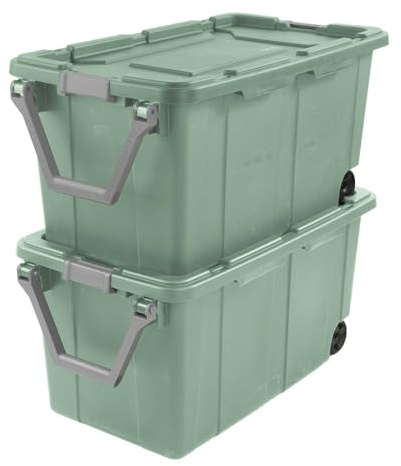 COKELARIA Extra Large Storage Bin, 40 Gallon Wheeled Plastic Storage Container with Handle, Green, Pack of 2 (GREEN)