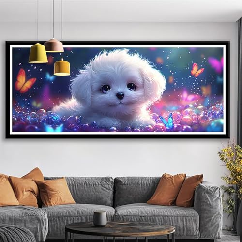 Diamond Painting Adulte Grand Format 150x60 cm Mignon Diamant Painting Enfant Débutants DIY 5D Chien Broderie Diamant Kit Complet Rond Strass Point de Croix Diamond Art pour Decoration Maison S0-606