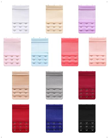 SanKristo 12 Pezzi Estensioni Reggiseno, Prolunga Reggiseno, 2/3 Ganci 3 File Allunga Reggiseno Set da Donna, Morbida e Confortevole, Estensione Biancheria Intima per Gravidanza, 13 Colori