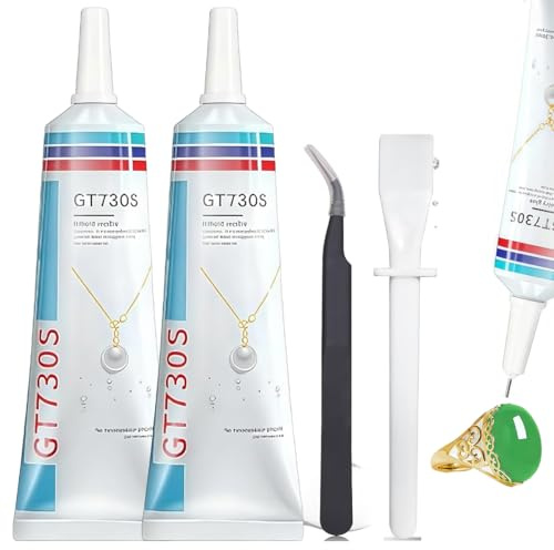 Schmuckkleber Extra Stark Transparent, 2 Stück 60ml Schmucksteinkleber Set mit Präzisionsspitze, Pinzette & Stäbchen – Spezialklebe für präzise Reparieren & DIY Alltag