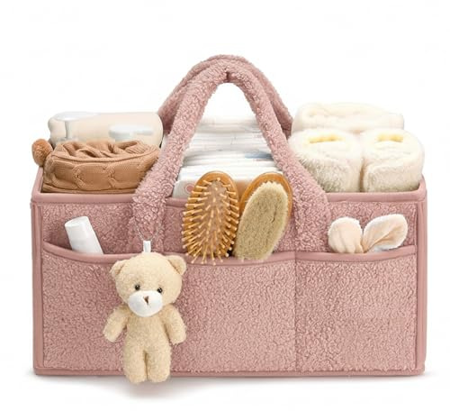 Comioke Panier Rangement Bébé, Rangement Table a Langer Bebe, Lange avec Compartiments et Poignées, Cadeau Naissance, Coffret Naissance,Organiseur de Couches pour Table