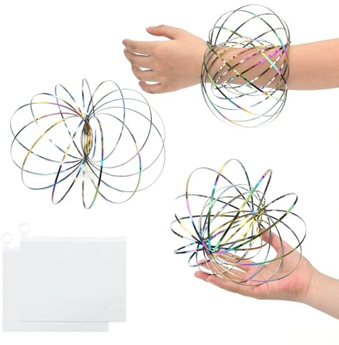 WEXFFU 2 Stück Durchflussringe Spielzeug, 3D Arm Feder Magisch Durchflussring Edelstahl Interaktiv Feder Spielzeug mit Beutel, für Multisensorisches, Pädagogisches und Interaktives Antistress