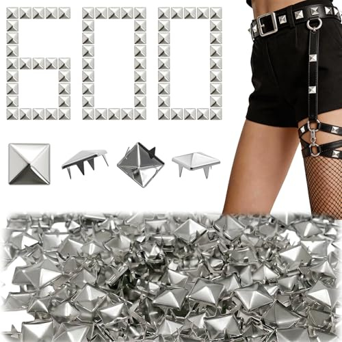 Hexizexi 600 Stück Quadratische Nieten Metall 8mm Studs Pyramiden Spike Nieten Silber Nieten für Leder Ziernieten DIY Punk Niete für Kleidung Taschen Gürteln Mänteln Schuhen Handschuhen
