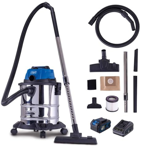 Scheppach Akku Nass-Trockensauger C-NTS20-X | Saugleistung 10kPa | Behälter 20L | Schlauch 1,5m | Teleskoprohr 480-780mm | Ausblasfunktion | 20V-IXES-Serie | 10 Jahre Garantie | 4Ah Akku & Ladegerät