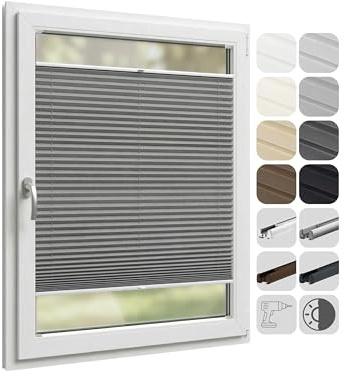 Birrke® Verdunklungsplissee mit Bohren, Sonnenschutz, Blickdicht, NACH MAß | Fenster Plissee nach Maß Breite: 20–119cm, Höhe: 50–149cm - Plissee mit Bohren Verdunkelung - Verdunkelungsplissee 8 Farben