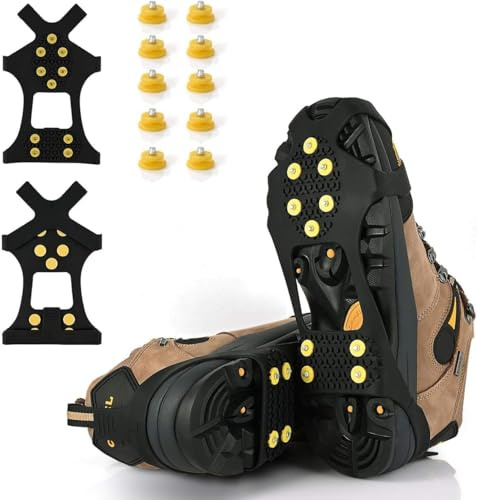 Anti-Rutsch Schuhspikes, Grödel Steigeisen für Bergschuhe mit 10 Zähne, Wanderschuhe und Stiefel – Perfekte Eisspikes für Schnee, EIS, Winter Outdoor, Trekking, schwarz