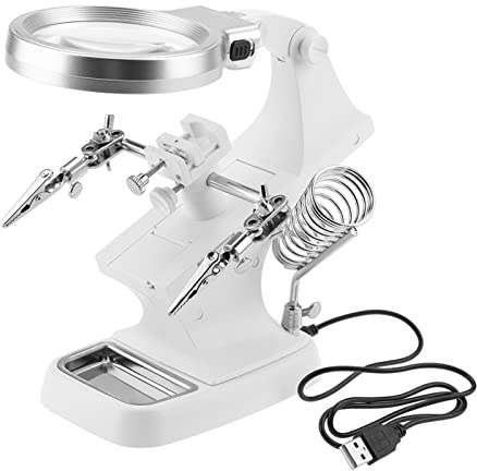 Welding LED Lupe MK520, Lötlupe mit 3X/4.5X Dual Linsen, 360° Drehung & Verstellbarer Krokodilklemmenhalter, Weiße LED-Beleuchtung für Präzision