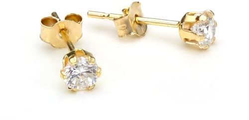 Boucles d'Oreilles Puces en Or Jaune 9 Carats et Oxydes de Zirconium 3mm