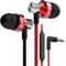 Betron DC950HI In-Ear Headphones and Earphones with 11.5mm Drivers, Noise Isolation, In-Line Microphone, Volume Control, and 3.5mm Jack, Lightweight Wired Earbuds with Multiple Ear Tips, Red